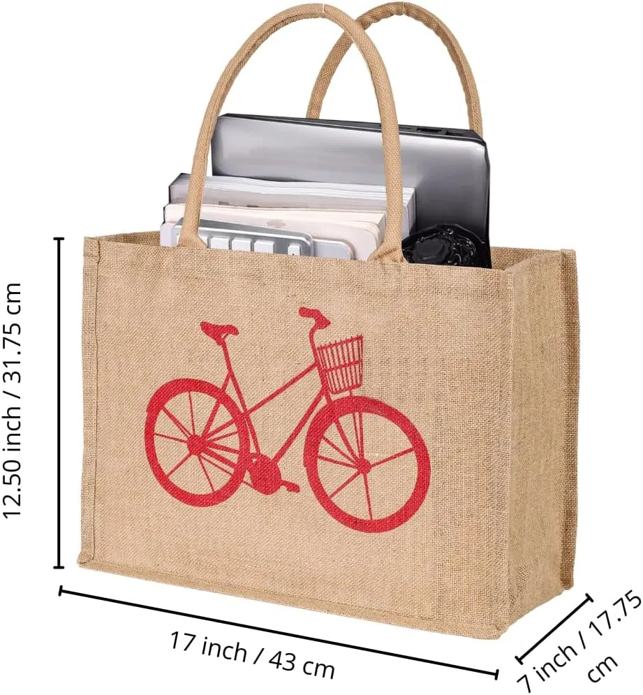 Heavy Duty Reusable Jute Burlap Tote Bags 17x12.50x7 inches for Shopping Grocery Wedding Welcome Gifts Beach & More