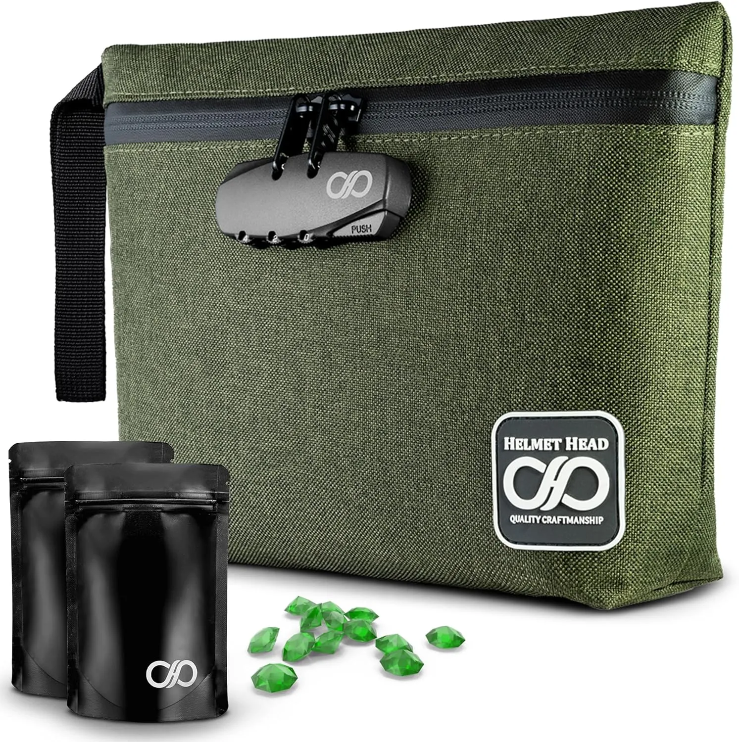 HELMET HEAD Smell Proof Bag with Lock, 11”x7.5” Durable Lock Bag come with Extra Smell Proof Bags, these Odor Proof Bags are Roomy Enough to Keep Items Securely Together in One Place (Herb Green)