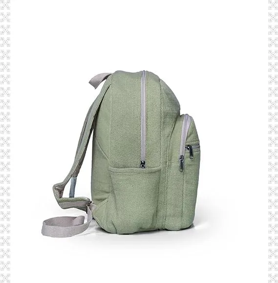 Hemp Backpack Lightweighted 100% Natural Hemp Cotton Fabric Casual Daypack Multipurpose Handmade Bag For Travel, Hiking, Yoga, Picnic(Light Green)