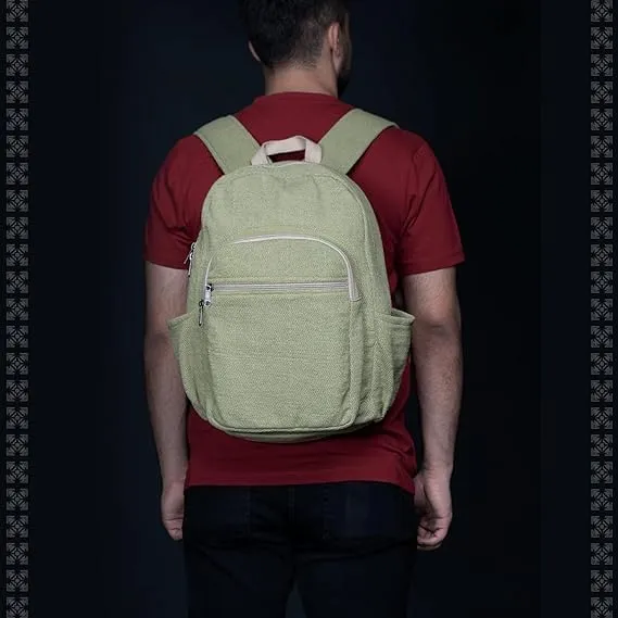 Hemp Backpack Lightweighted 100% Natural Hemp Cotton Fabric Casual Daypack Multipurpose Handmade Bag For Travel, Hiking, Yoga, Picnic(Light Green)