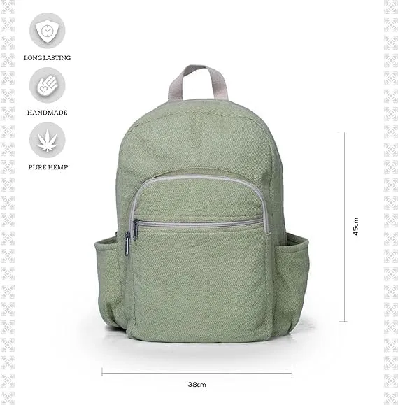 Hemp Backpack Lightweighted 100% Natural Hemp Cotton Fabric Casual Daypack Multipurpose Handmade Bag For Travel, Hiking, Yoga, Picnic(Light Green)