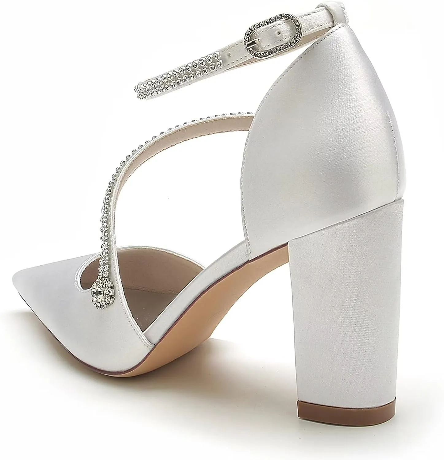 HNVAVQ Women's Chunky Block Heel Bridal Sandals Ankle Strap Court Shoes Wedding Dress Shoes Pointed Toe Satin Prom Evening Party Pumps for Bride Bridesmaid