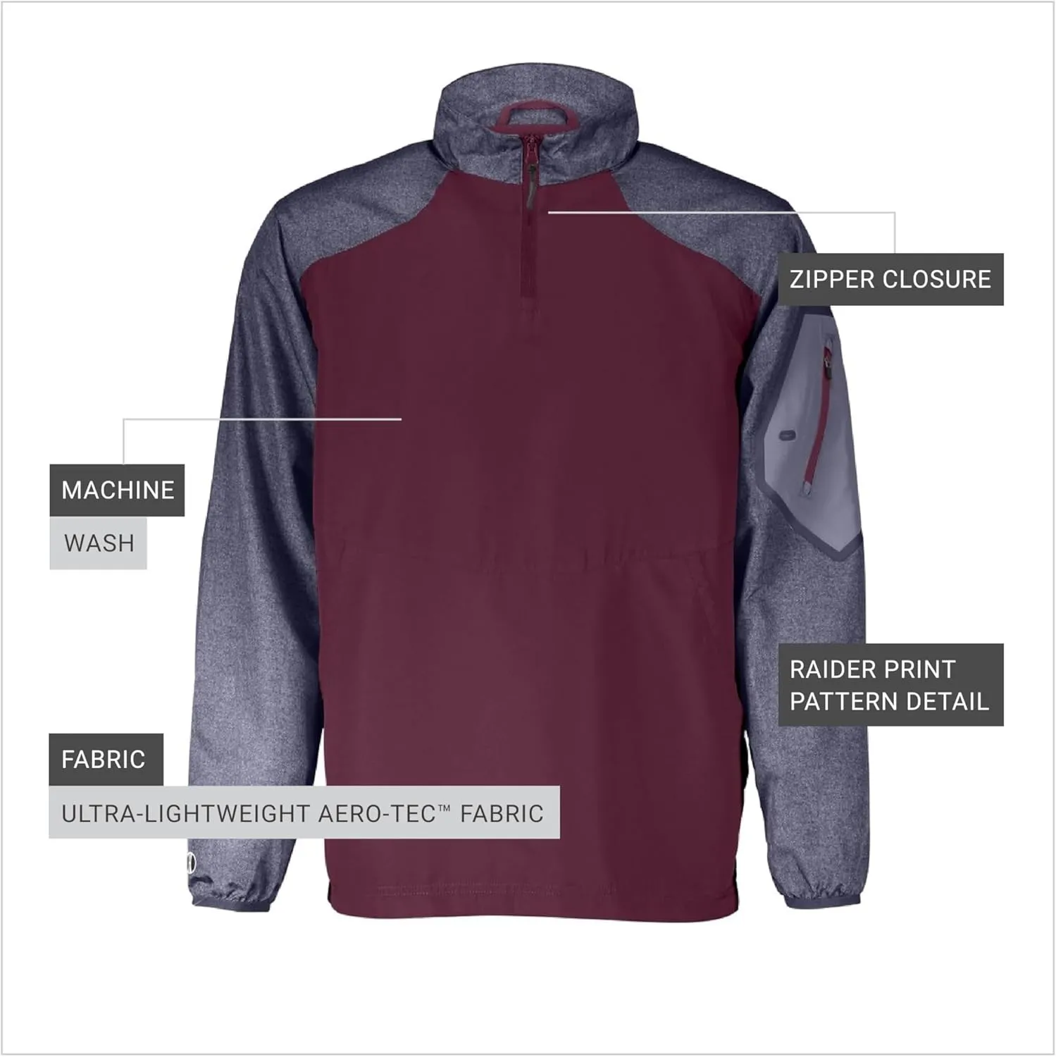 Holloway Raider Pullover Cage Jacket - Weather-Resistant, Ultra-Light, Quarter Zip, Sleeve Pocket - For Outdoors & Travel