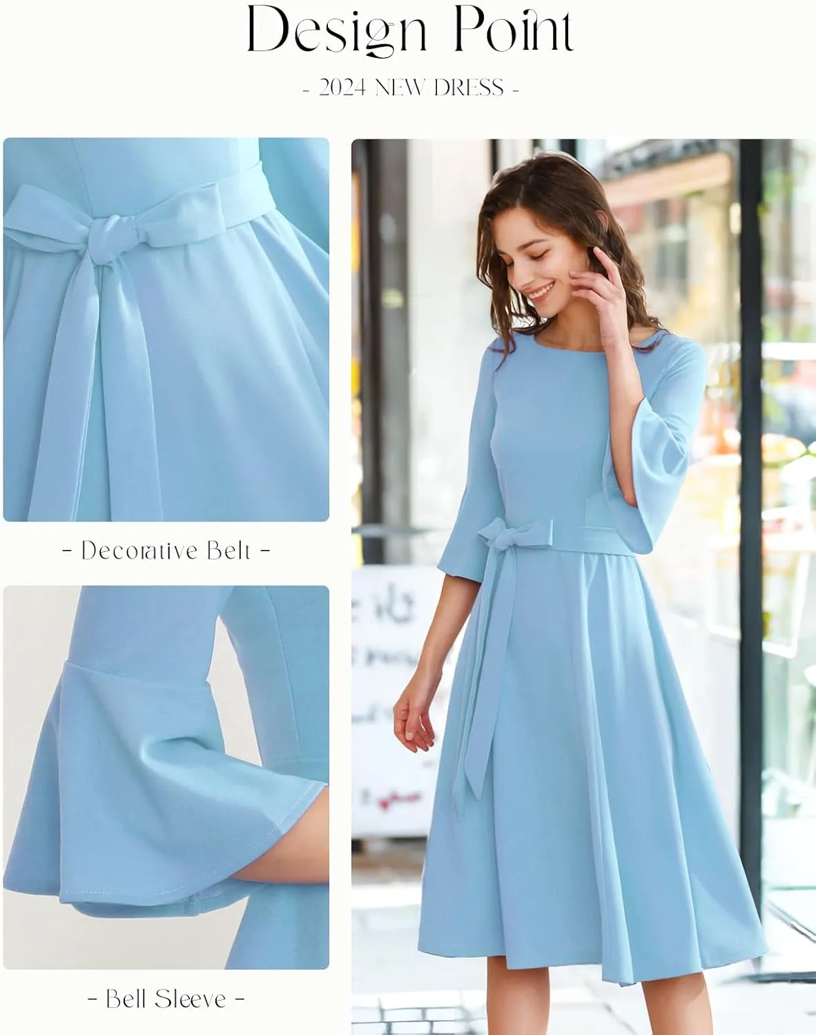 HomRain Women's Church Dresses for 2025 Wedding Guest Cocktail Tea Party Bell Sleeve Vintage Evening Graduation Dress