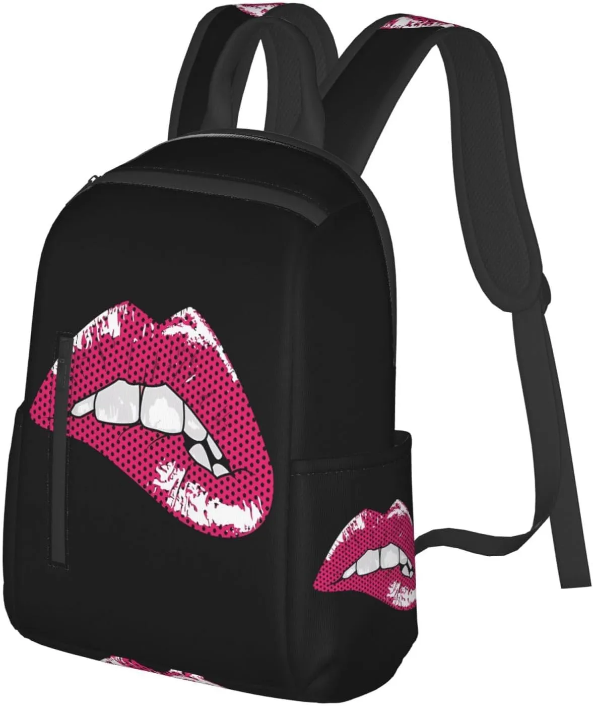 Hot Biting Pink Lips Casual Backpacks Large Capacity Laptop Backpack Sports Rucksack Travel Daypack Adjustable Shoulder Strap Work Bag for Outdoor Camping