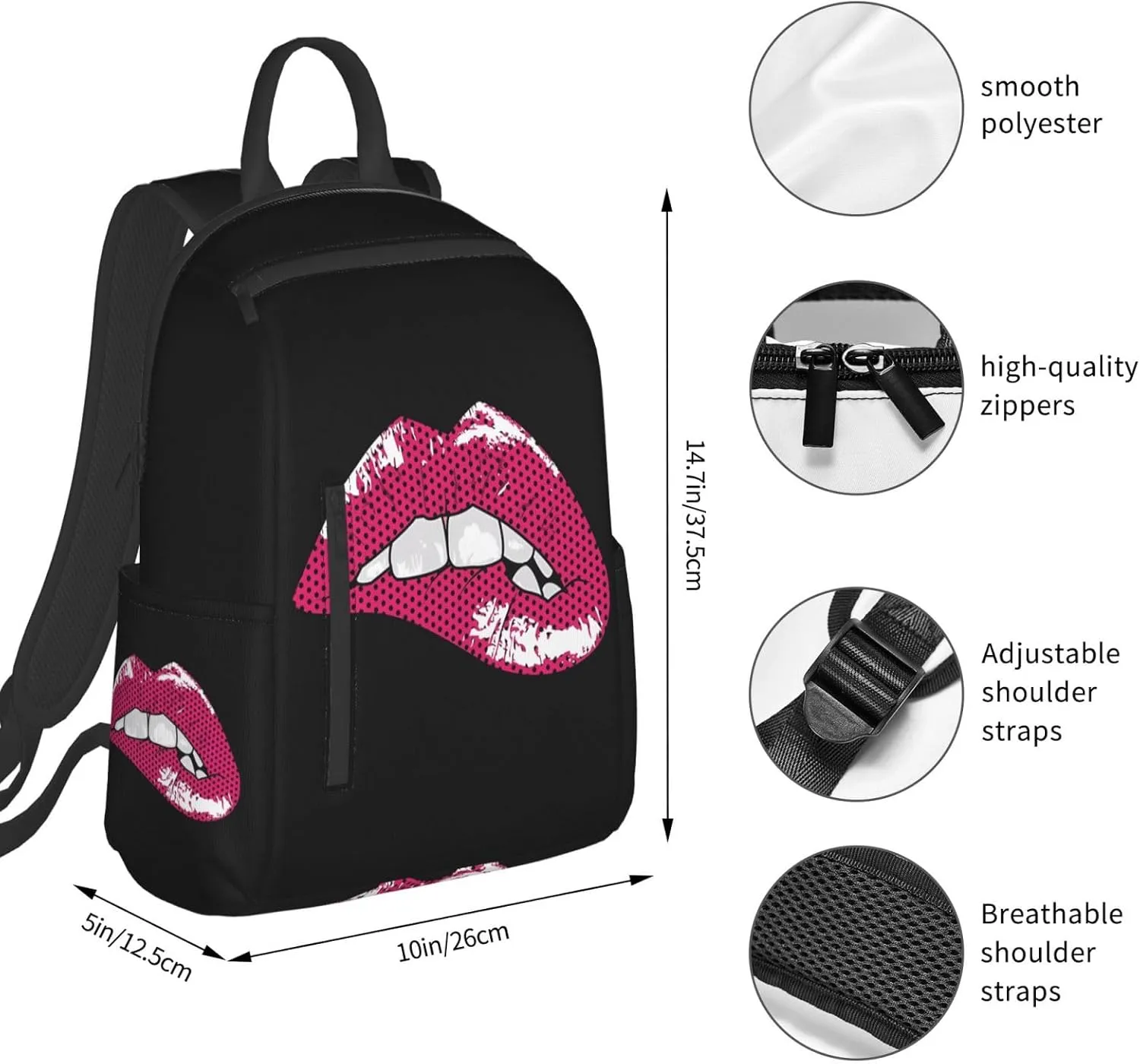 Hot Biting Pink Lips Casual Backpacks Large Capacity Laptop Backpack Sports Rucksack Travel Daypack Adjustable Shoulder Strap Work Bag for Outdoor Camping
