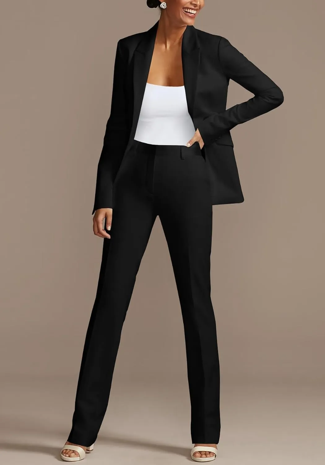 HuiSiFang Womens Fall Fashion 2 Piece Blazer Sets Open Front Blazers and Slim Fit Pants Suits Set