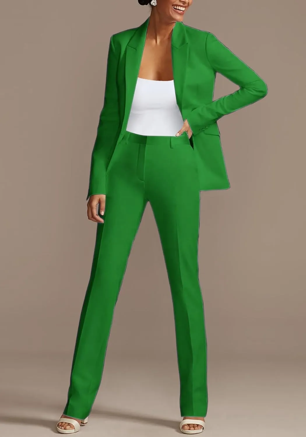 HuiSiFang Womens Fall Fashion 2 Piece Blazer Sets Open Front Blazers and Slim Fit Pants Suits Set