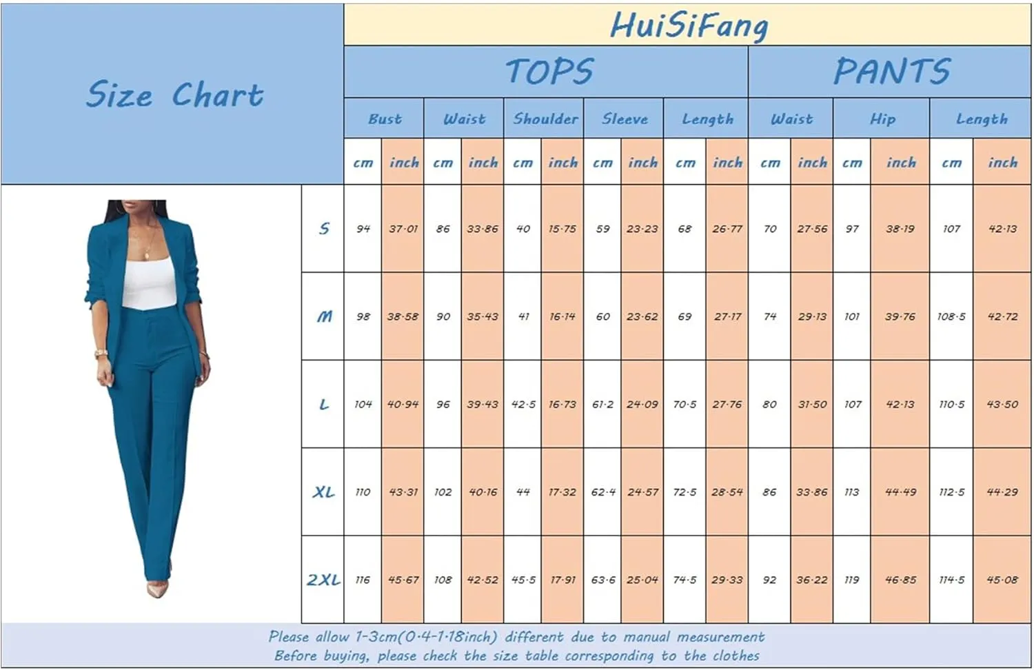 HuiSiFang Womens Fall Fashion 2 Piece Blazer Sets Open Front Blazers and Slim Fit Pants Suits Set