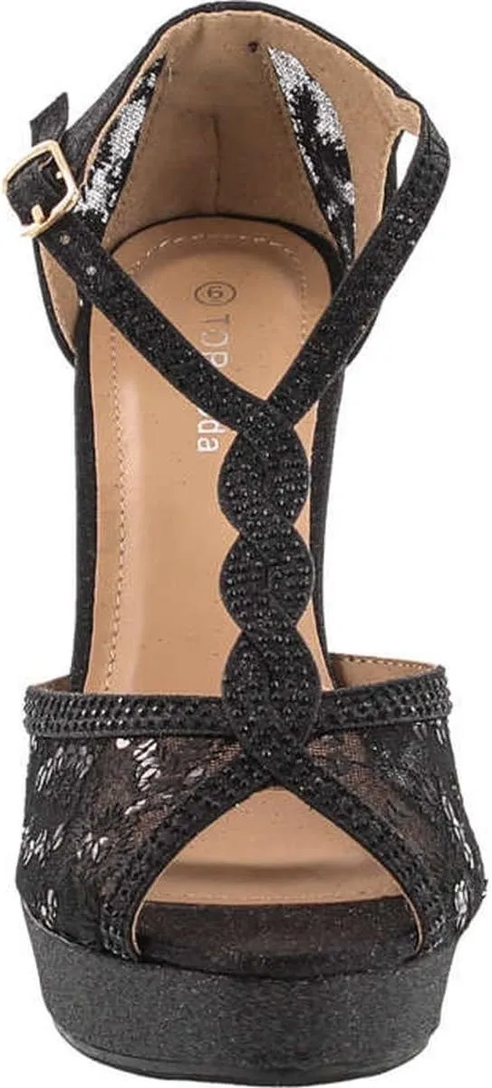 Hy-5 Formal Evening Party Lace Ankle T-Strap Peep Toe Stiletto High Heel Pumps