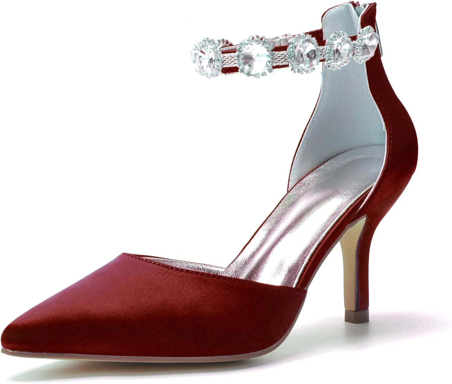 Hyinlays Women's Closed Pointed Toe High Heel Satin Ankle Strap Pumps Wedding Bridal Evening Party Dress Shoes