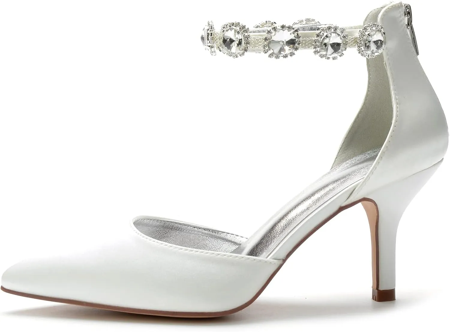 Hyinlays Women's Closed Pointed Toe High Heel Satin Ankle Strap Pumps Wedding Bridal Evening Party Dress Shoes