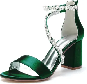 Hyinlays Women's Crystal Block Heels Wedding Shoes for Bride High Heel Formal Party Pumps Shoes for Prom Party