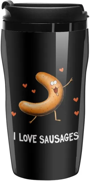 I Love Sausages Grilled Sausage Coffee Mug with Lid Portable Tumbler Water Bottle for Travel Business 250ml