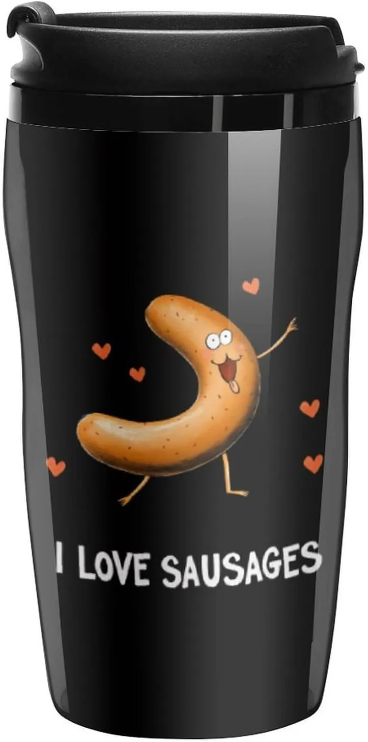 I Love Sausages Grilled Sausage Coffee Mug with Lid Portable Tumbler Water Bottle for Travel Business 250ml