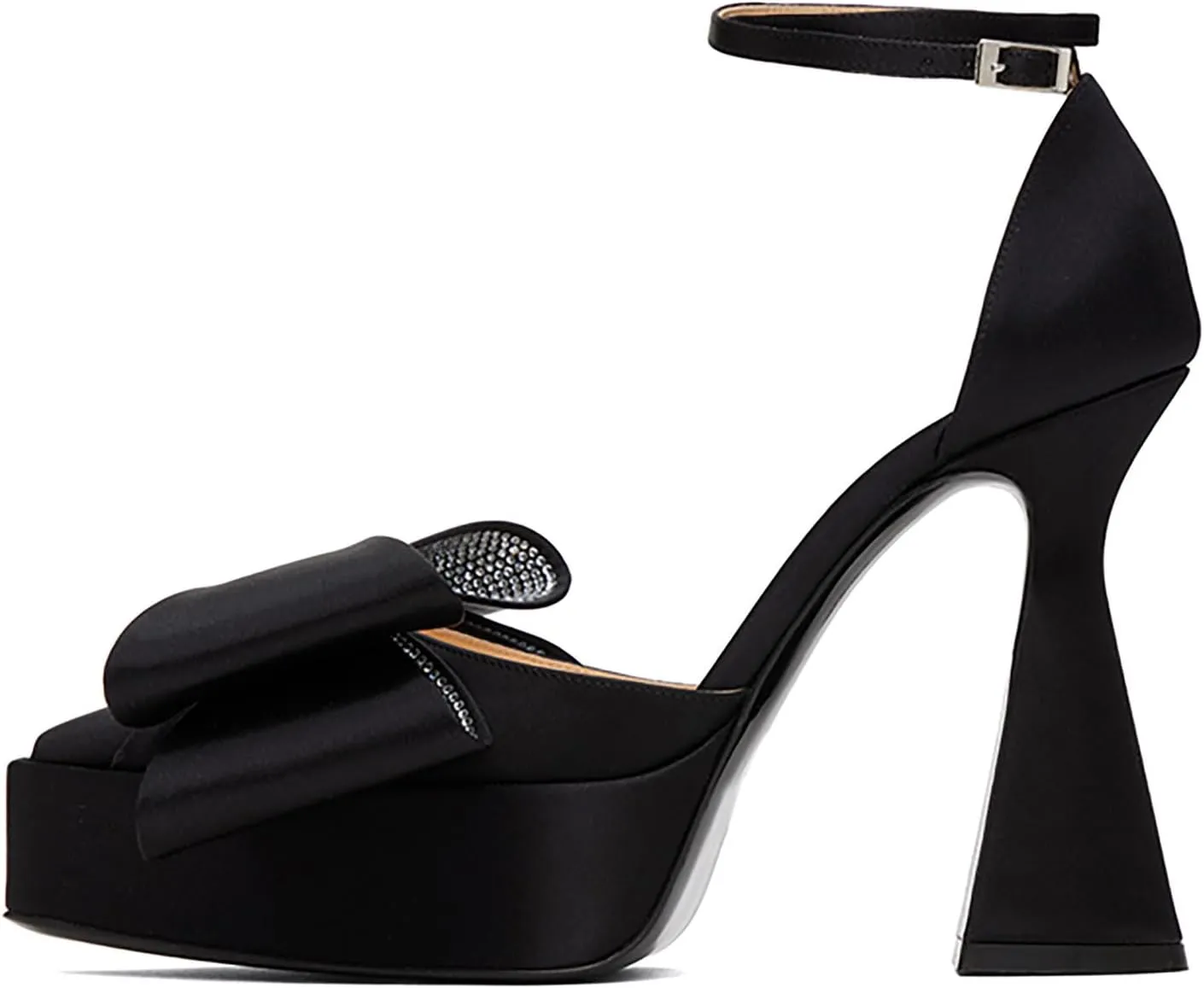 iadore Women Fashion Platform Chunky Heel Shoes Chic Splicing Satin Pumps Bowknots Rhinestone Studded Ankle Straps Pumps Size 5-12 US