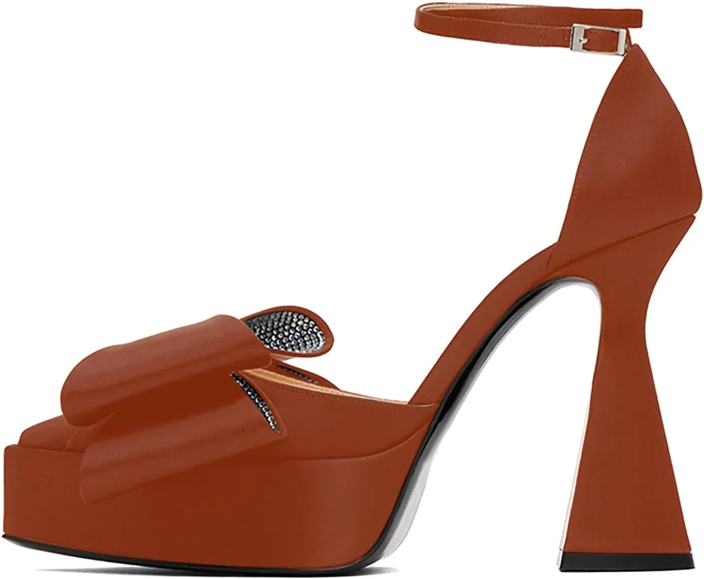 iadore Women Fashion Platform Chunky Heel Shoes Chic Splicing Satin Pumps Bowknots Rhinestone Studded Ankle Straps Pumps Size 5-12 US