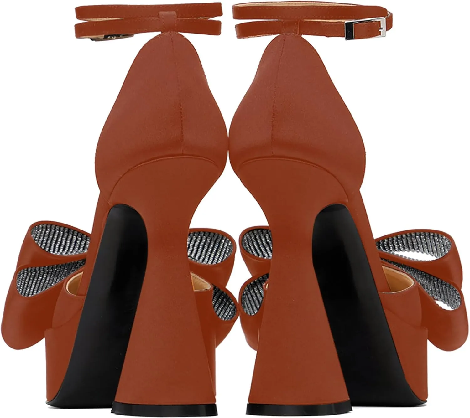 iadore Women Fashion Platform Chunky Heel Shoes Chic Splicing Satin Pumps Bowknots Rhinestone Studded Ankle Straps Pumps Size 5-12 US