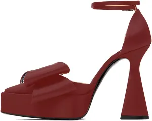 iadore Women Fashion Platform Chunky Heel Shoes Chic Splicing Satin Pumps Bowknots Rhinestone Studded Ankle Straps Pumps Size 5-12 US