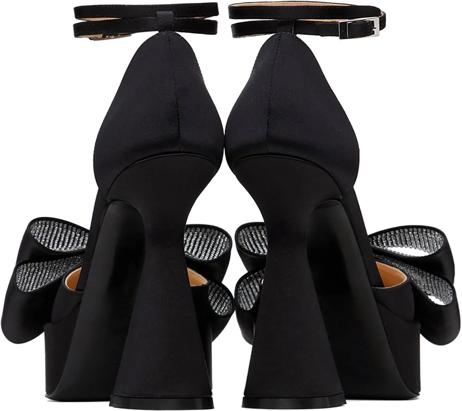 iadore Women Fashion Platform Chunky Heel Shoes Chic Splicing Satin Pumps Bowknots Rhinestone Studded Ankle Straps Pumps Size 5-12 US