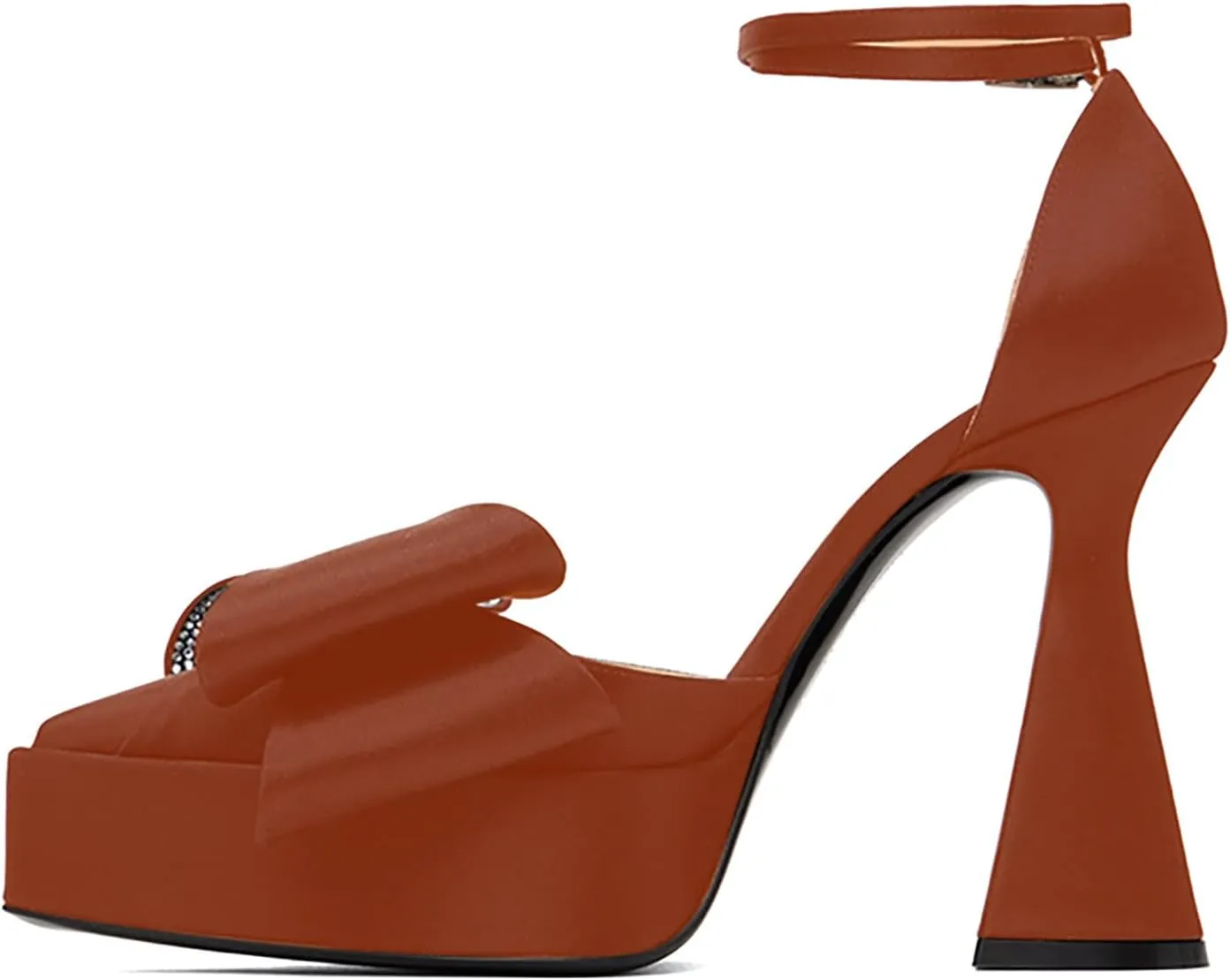iadore Women Fashion Platform Chunky Heel Shoes Chic Splicing Satin Pumps Bowknots Rhinestone Studded Ankle Straps Pumps Size 5-12 US