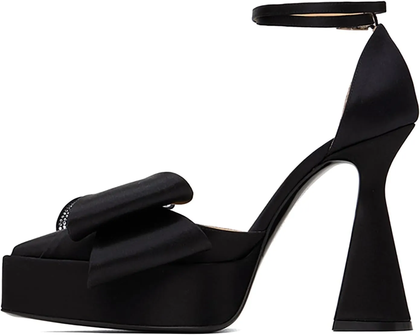 iadore Women Fashion Platform Chunky Heel Shoes Chic Splicing Satin Pumps Bowknots Rhinestone Studded Ankle Straps Pumps Size 5-12 US