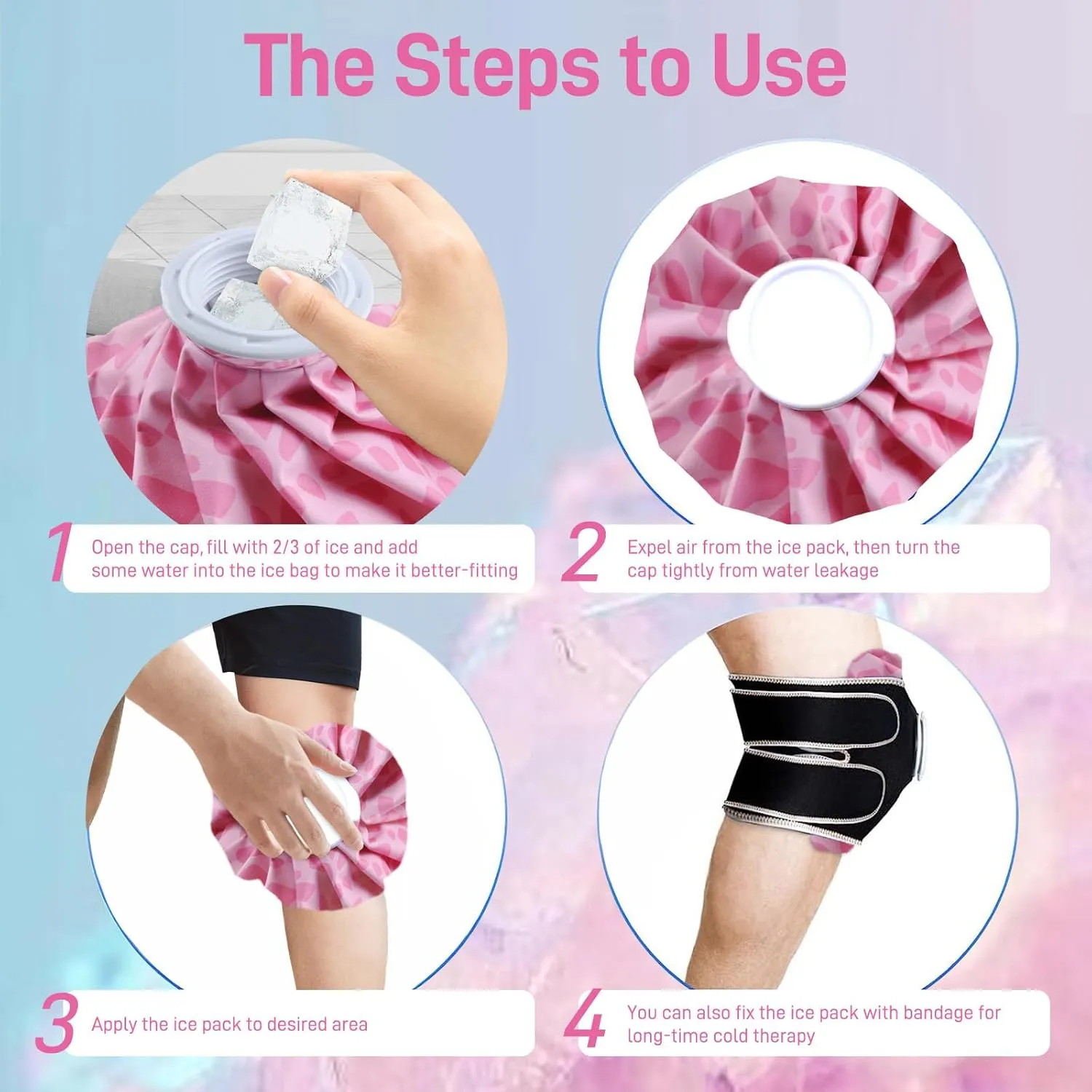 Ice Pack for Injuries Reusable, Ice Bag for Injuries Hot Water Bag for Hot & Cold Therapy, No-Leak Elastic Ice Bag with Elastic Breathable Support Wrap, 3 Sizes 6/9/11"