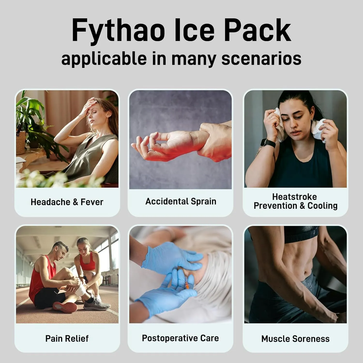 Ice Pack for Injuries Reusable, Ice Bag for Injuries Hot Water Bag for Hot & Cold Therapy, No-Leak Elastic Ice Bag with Elastic Breathable Support Wrap, 3 Sizes 6/9/11"