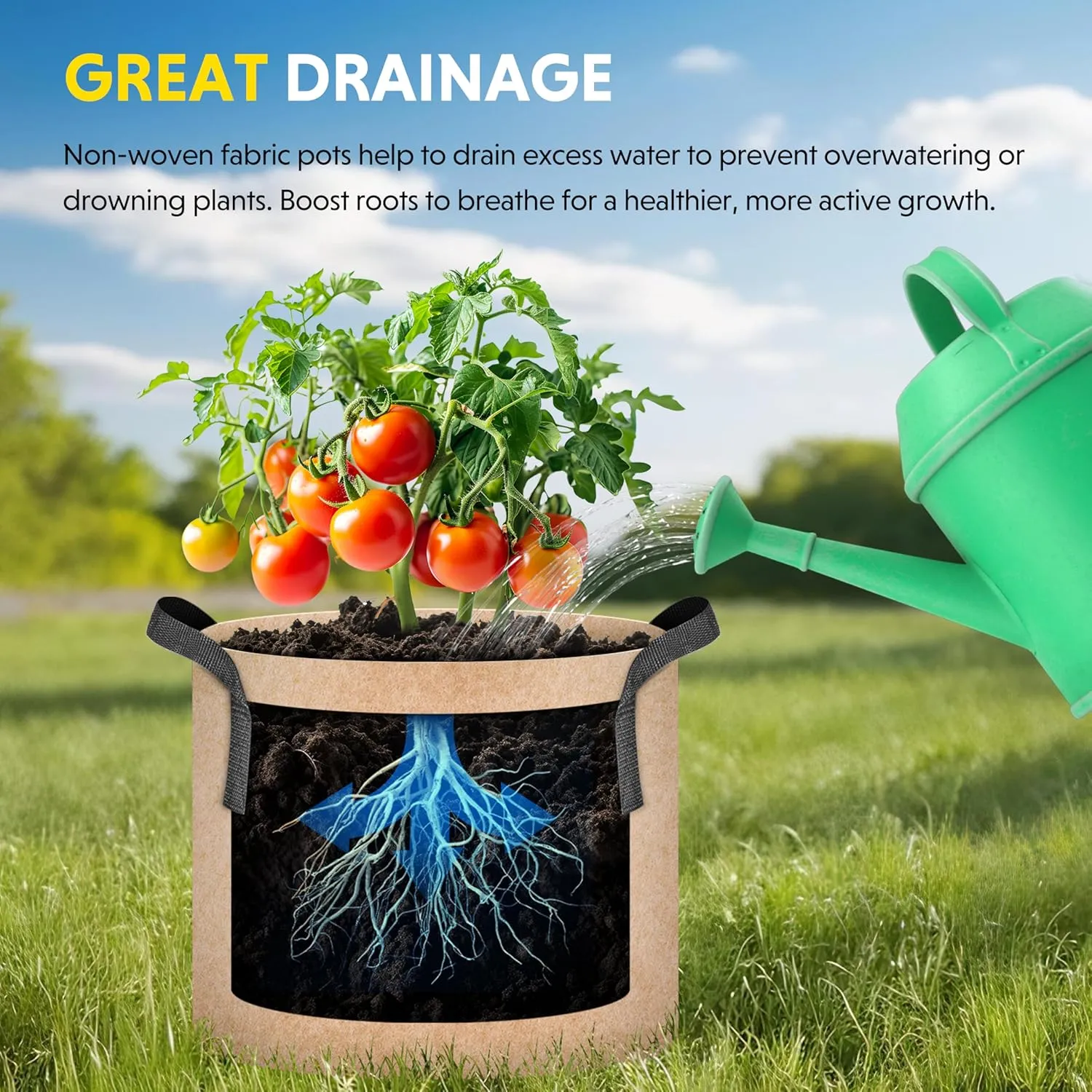 iPower 10-Pack 5 Gallon Plant Grow Bags Heavy Duty Thickened Nonwoven Fabric Growing Pot, Aeration Durable Container with Reinforced Strap Handles with 10 Labels, Tan