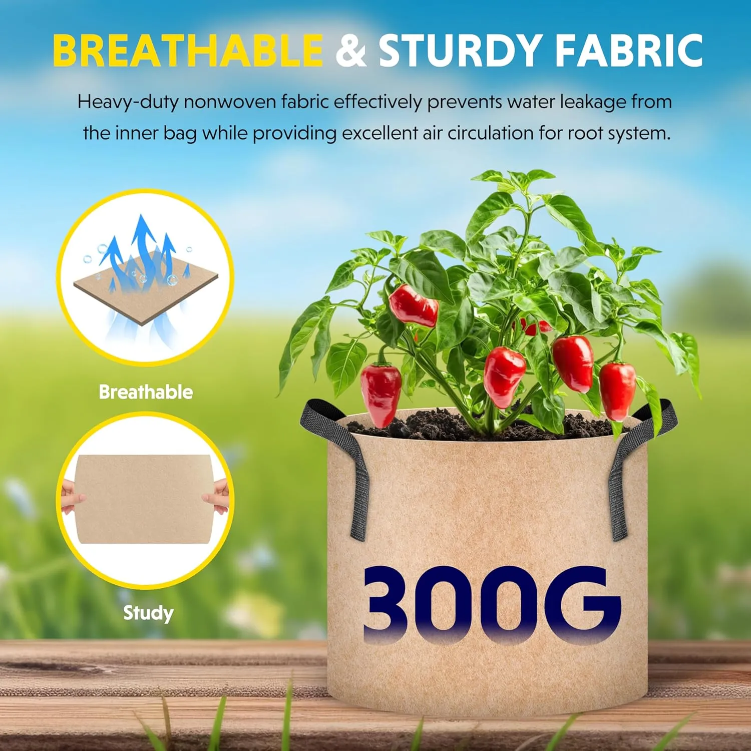 iPower 10-Pack 5 Gallon Plant Grow Bags Heavy Duty Thickened Nonwoven Fabric Growing Pot, Aeration Durable Container with Reinforced Strap Handles with 10 Labels, Tan