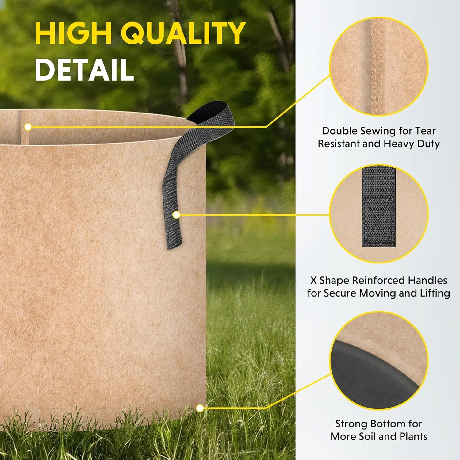 iPower 10-Pack 5 Gallon Plant Grow Bags Heavy Duty Thickened Nonwoven Fabric Growing Pot, Aeration Durable Container with Reinforced Strap Handles with 10 Labels, Tan