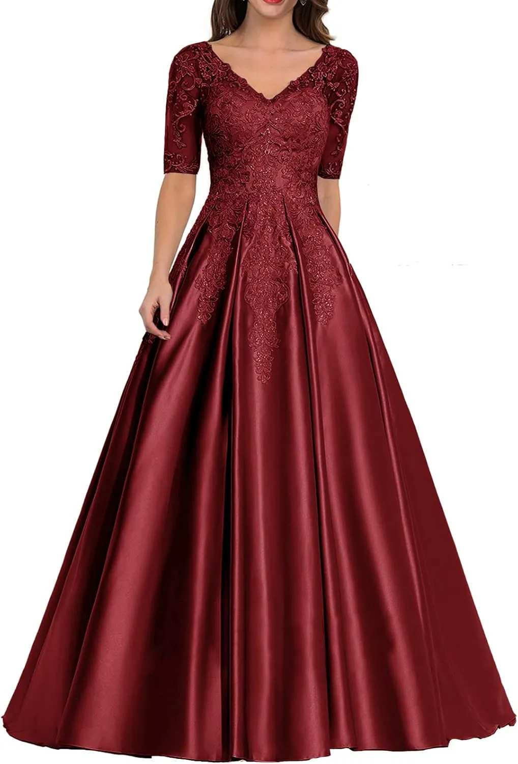 ISABUFEI Long Mother of The Brid Dresses Formal Evening Dress Lace Appliques Prom Dresses with Sleeves for Wedding
