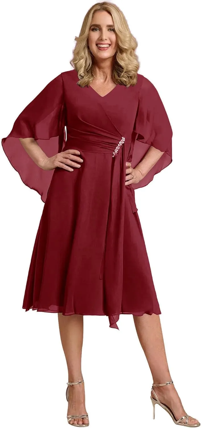 ISABUFEI Mother of The Bride Dresses for Wedding Chiffon Formal Evening Dresses V-Neck Wedding Guest Dresses for Women