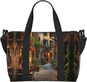Italian Old Street Print Portable Travel Duffel Bag,Ideal For Business And Private Travel