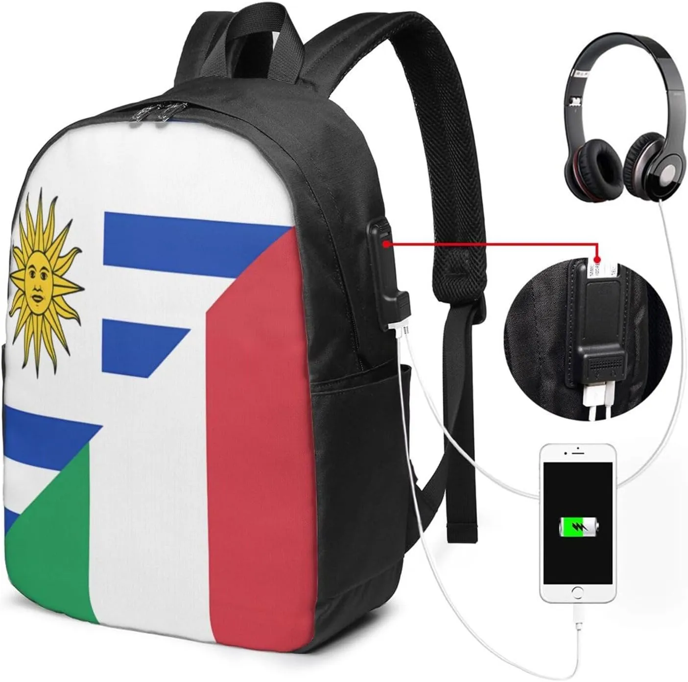 Italian Uruguayan Flag Laptop Backpacks Travel Backpack Casual Business Daypack Sport Rucksack Computer Bag Fits up to 17 Inch Notebook with USB Port