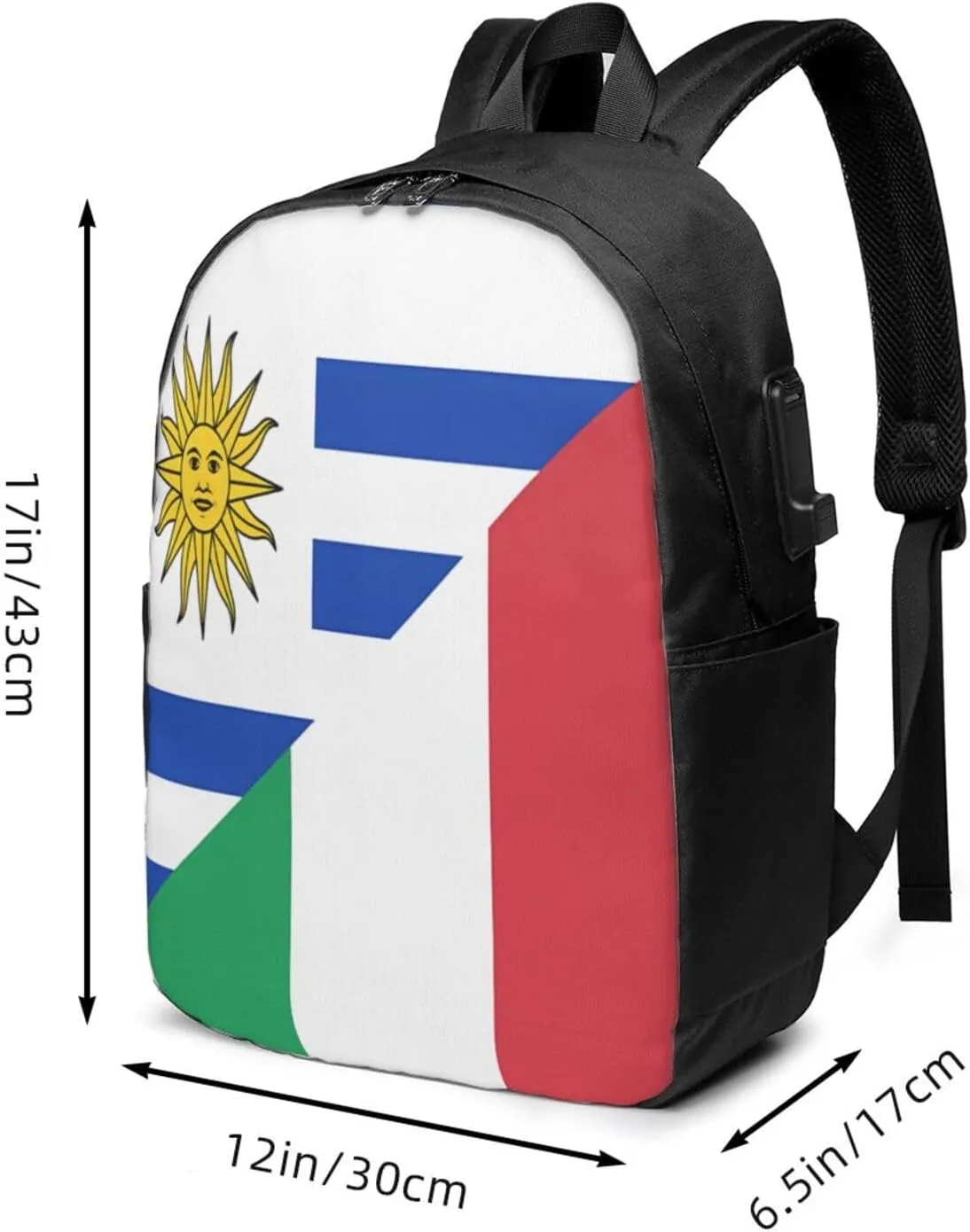 Italian Uruguayan Flag Laptop Backpacks Travel Backpack Casual Business Daypack Sport Rucksack Computer Bag Fits up to 17 Inch Notebook with USB Port