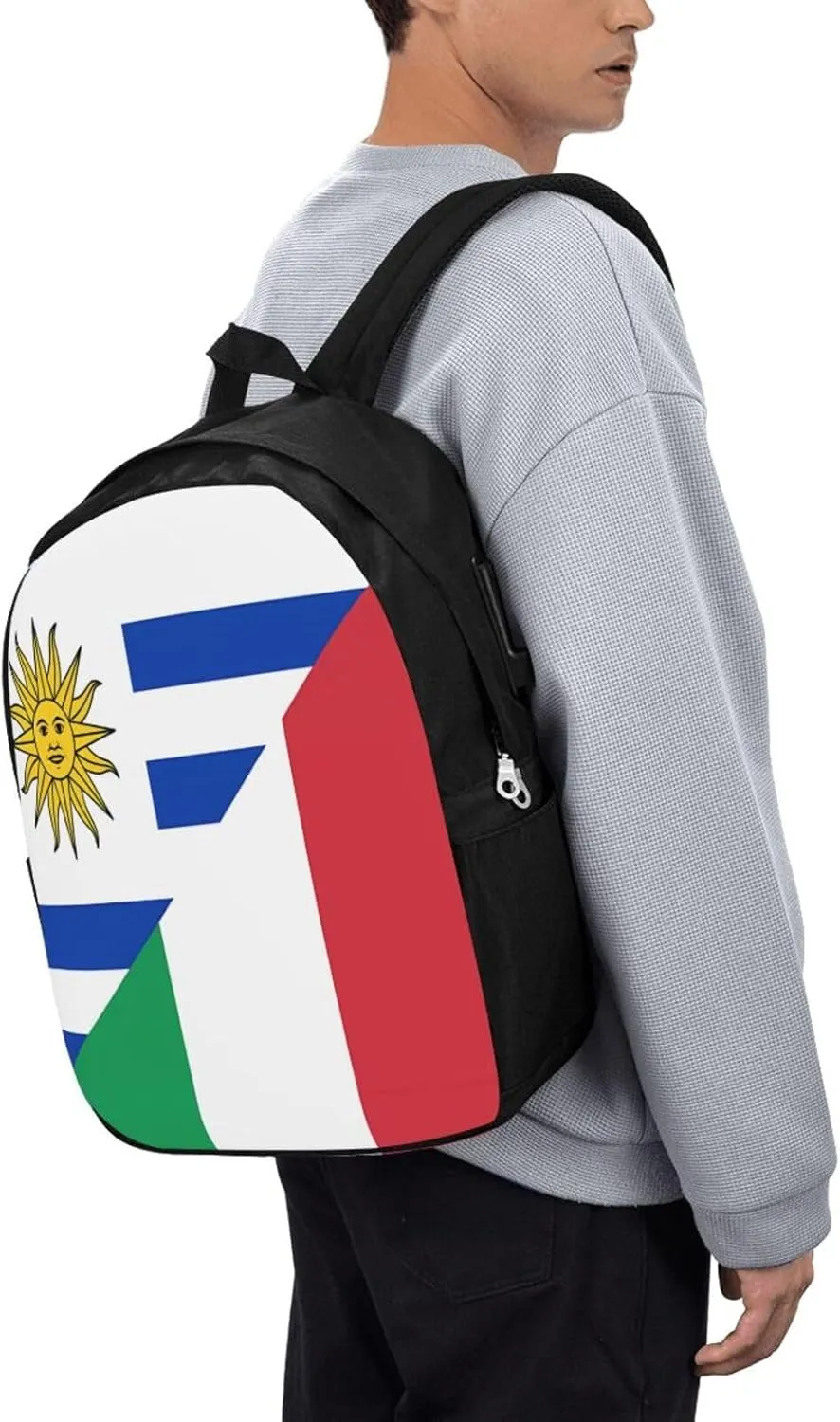 Italian Uruguayan Flag Laptop Backpacks Travel Backpack Casual Business Daypack Sport Rucksack Computer Bag Fits up to 17 Inch Notebook with USB Port
