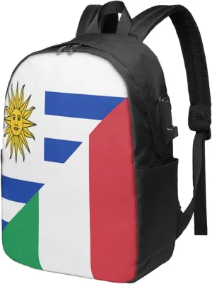 Italian Uruguayan Flag Laptop Backpacks Travel Backpack Casual Business Daypack Sport Rucksack Computer Bag Fits up to 17 Inch Notebook with USB Port