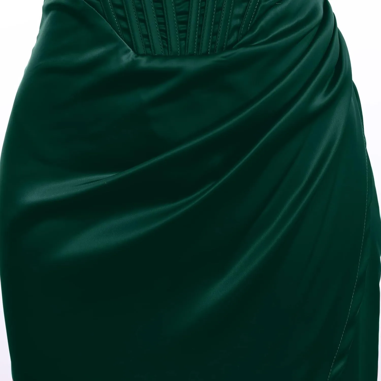 IWEMEK Womens Off Shoulder Split Bustier Corset Satin Dress Strapless Backless High Slit Bodycon Ruched Cocktail Party Dress