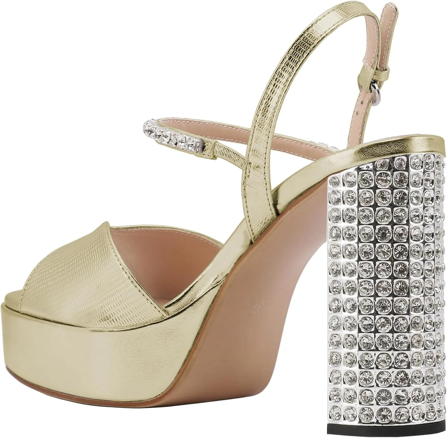 JANSEVEN Rhinestone Sandals Women Crystal Heels Platform Chunky Heel Ankle Strap Sparkling Sandals Peep Toe Sexy Dress Bridal Wedding Party Shoes
