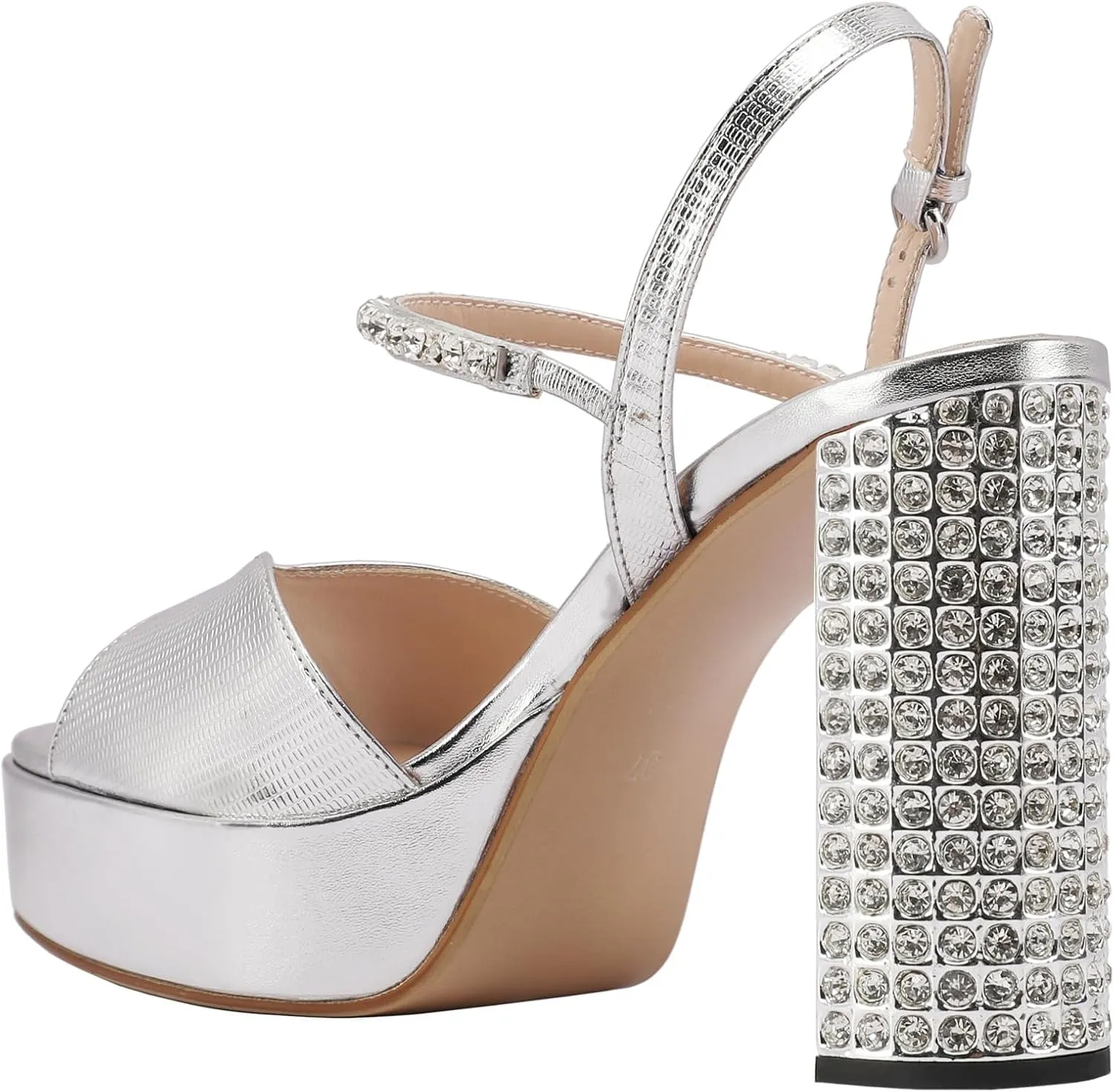 JANSEVEN Rhinestone Sandals Women Crystal Heels Platform Chunky Heel Ankle Strap Sparkling Sandals Peep Toe Sexy Dress Bridal Wedding Party Shoes