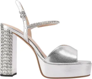 JANSEVEN Rhinestone Sandals Women Crystal Heels Platform Chunky Heel Ankle Strap Sparkling Sandals Peep Toe Sexy Dress Bridal Wedding Party Shoes