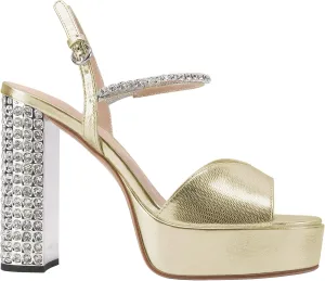 JANSEVEN Rhinestone Sandals Women Crystal Heels Platform Chunky Heel Ankle Strap Sparkling Sandals Peep Toe Sexy Dress Bridal Wedding Party Shoes