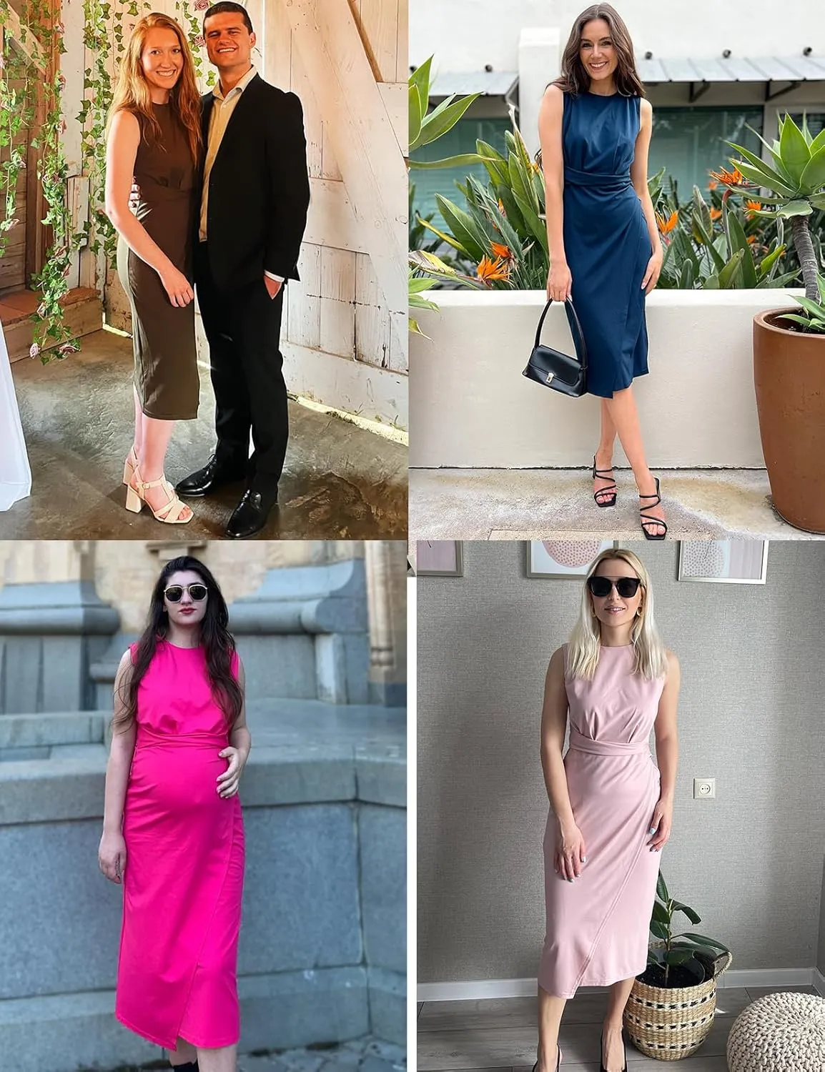 JASAMBAC Women's Sleeveless Tank Wrap Dress Midi Retro Wedding Cocktail Party Dress Ruched Club Evening Night Pencil Dresses