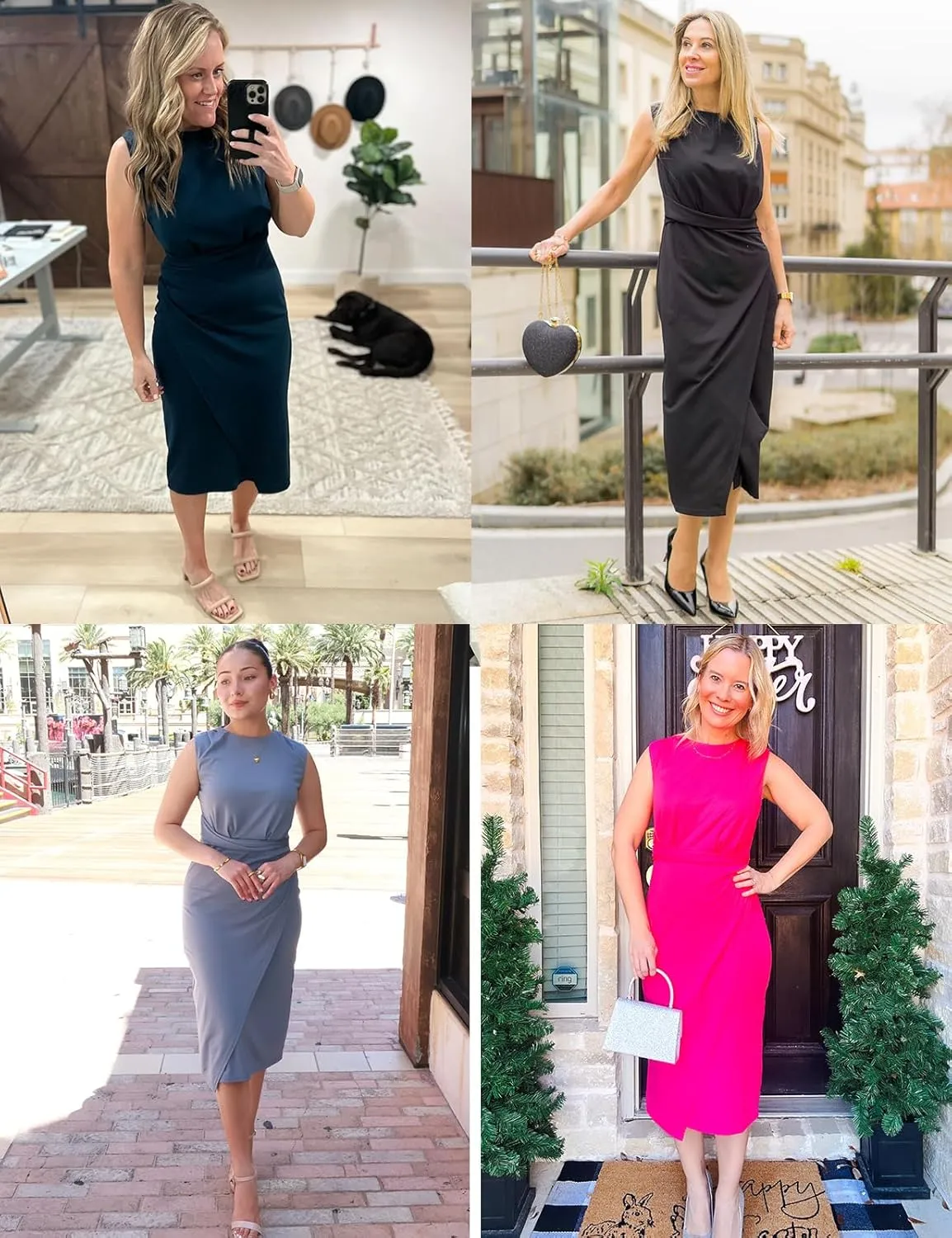 JASAMBAC Women's Sleeveless Tank Wrap Dress Midi Retro Wedding Cocktail Party Dress Ruched Club Evening Night Pencil Dresses
