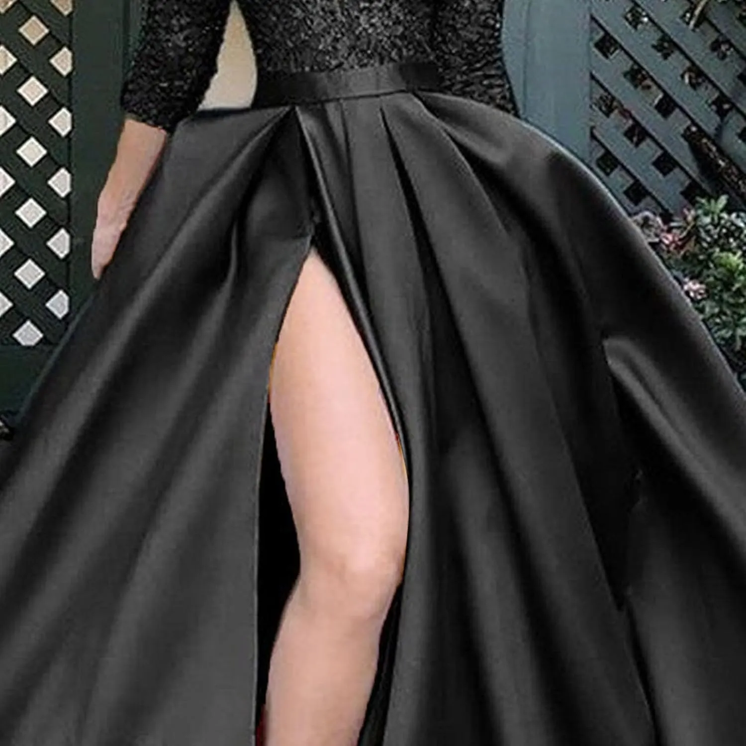 JEKE-DG Women's High Slit Slim Fit Cocktail Party Dress Deep V Neck Elegant Wedding Dress Flowy Solid Comfort Dresses