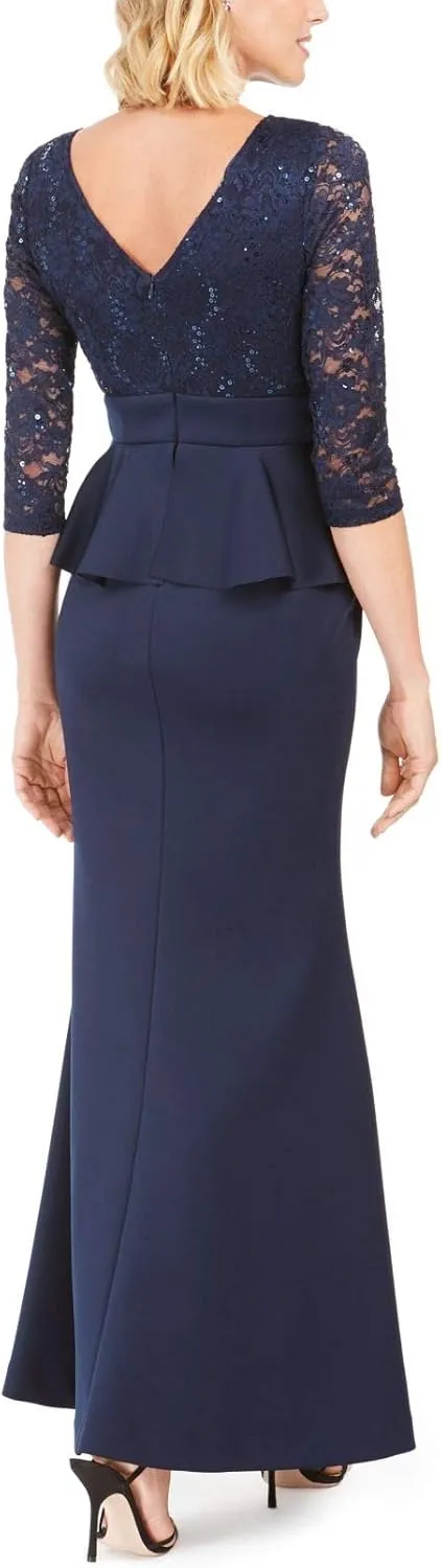 Jessica Howard Womens Lace Peplum Evening Dress