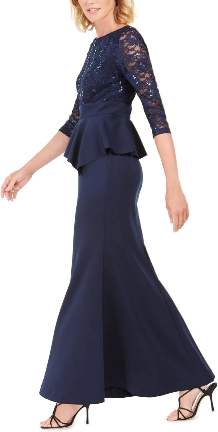 Jessica Howard Womens Lace Peplum Evening Dress
