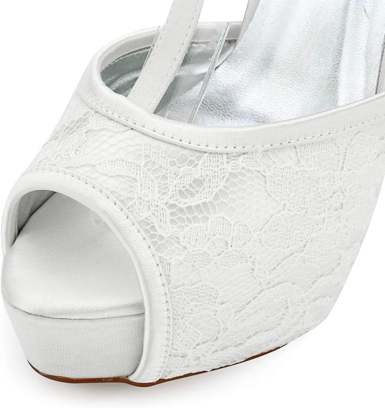 JIAJIA K20128A Women's Bridal Shoes Peep Toe Stiletto High Heel T-bar Dyeable Lace Satin Pumps Wedding Shoes