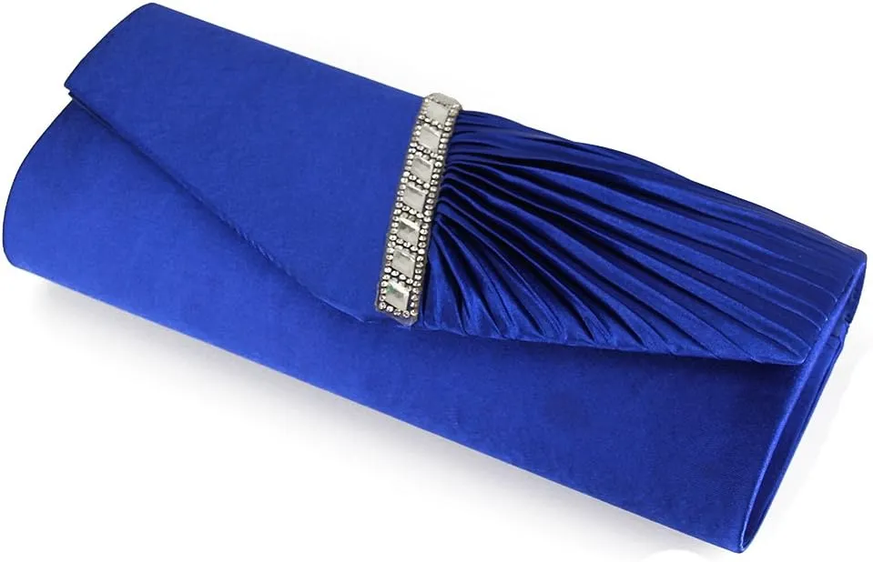 JIAN YA NA Womens Pleated Crystal-Studded Satin Handbag Evening Clutch Bags for Party Wedding Prom Cocktail
